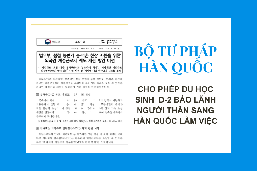 Du học sinh D-2 được Bảo lãnh người thân sang Hàn Quốc làm việc